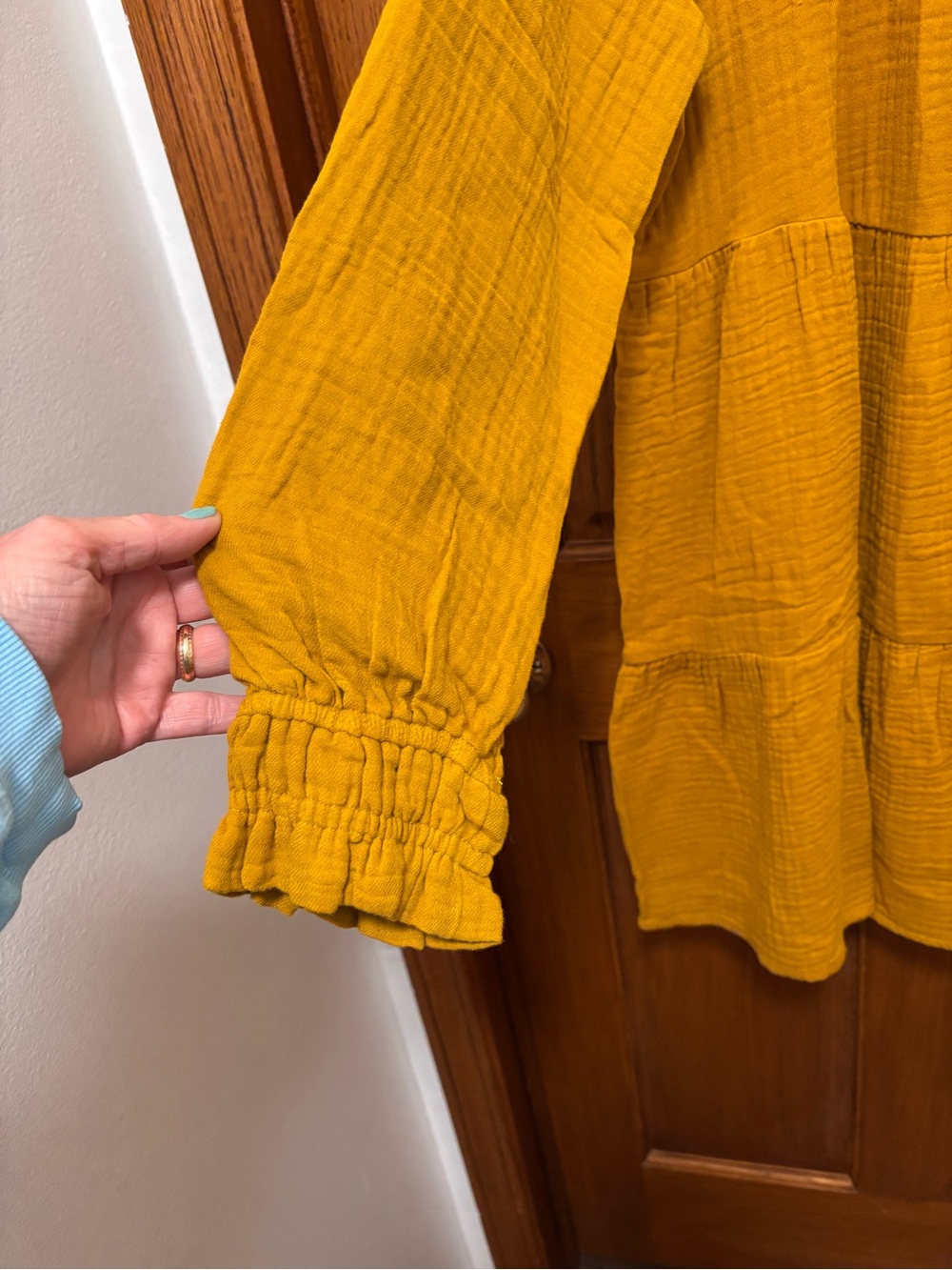 Universal Thread Gold Yellow Tiered Long-Sleeve Mini Dress Sz S. NWT - Picture 4 of 5
